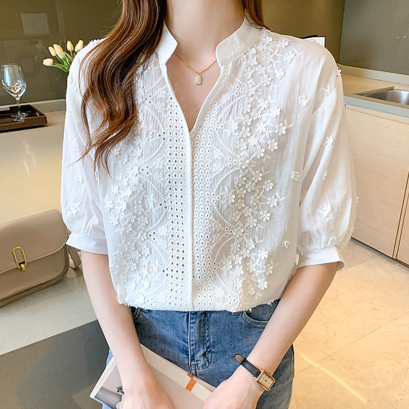 White Shirt Female Design Sense V-neck